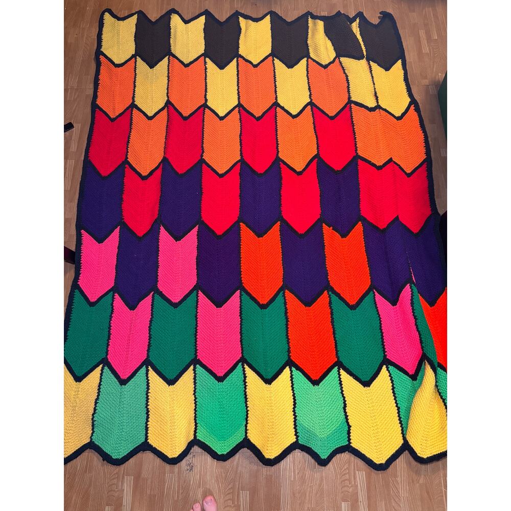 Handmade Crochet Chevron Blanket Quilt Multicolor Zig Zag Afghan Throw 68x60 - Picture 2 of 7